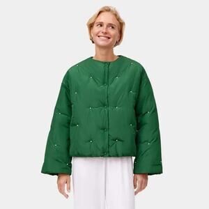 NWT SLEEPER Puffer Jacket in Green with Pearl Details / Size S/M